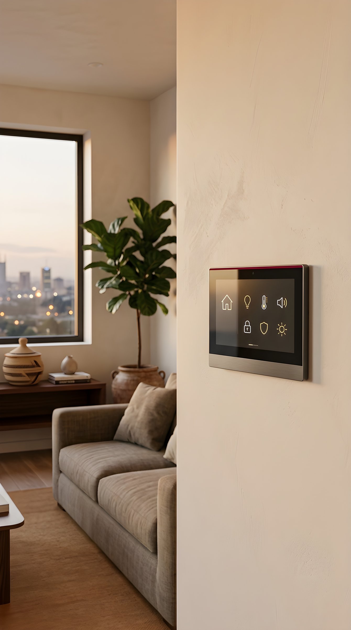 Smart home control panel in a living room